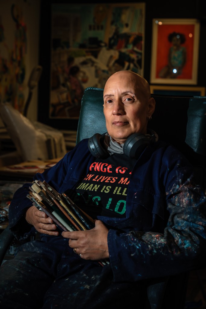 Portrait of Sharon James in her studio
